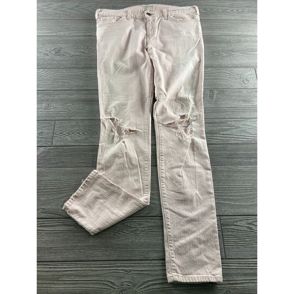 Current/Elliott The Skinny Distressed Jeans Pink Destroy Women's Size 31 anthro